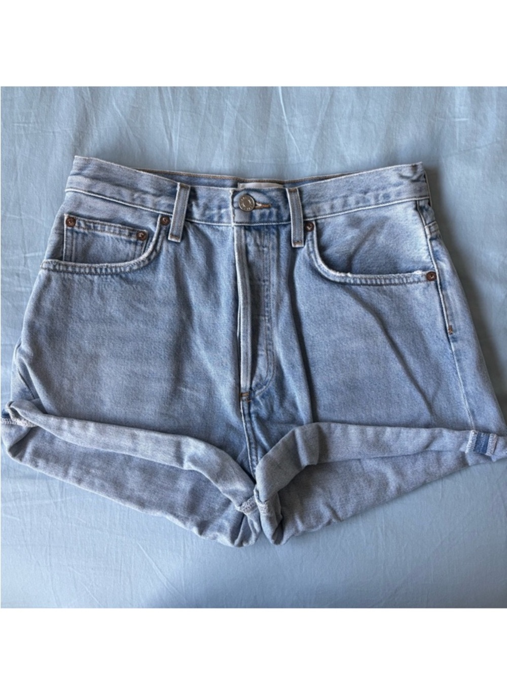 Agolde Light Wash High-Rise Rolled Hem Jean Shorts | Size 28 NWOT